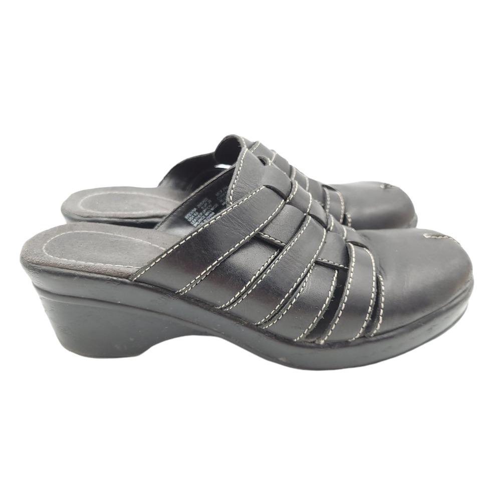 Dr Scholls Sandals Womens 6.5 Brenna Black Leather Shoes Comfort Slip On